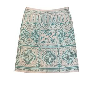 Etcetera Womens Turquoise Blue White Soutache Embroidered Cotton A-Line Skirt 4